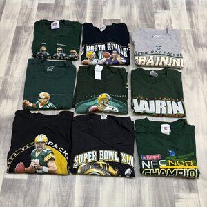 ✅Lot (9) Mens XL Green Bay Packers Graphic T-Shirts Rodgers Favre Super Bowl MVP